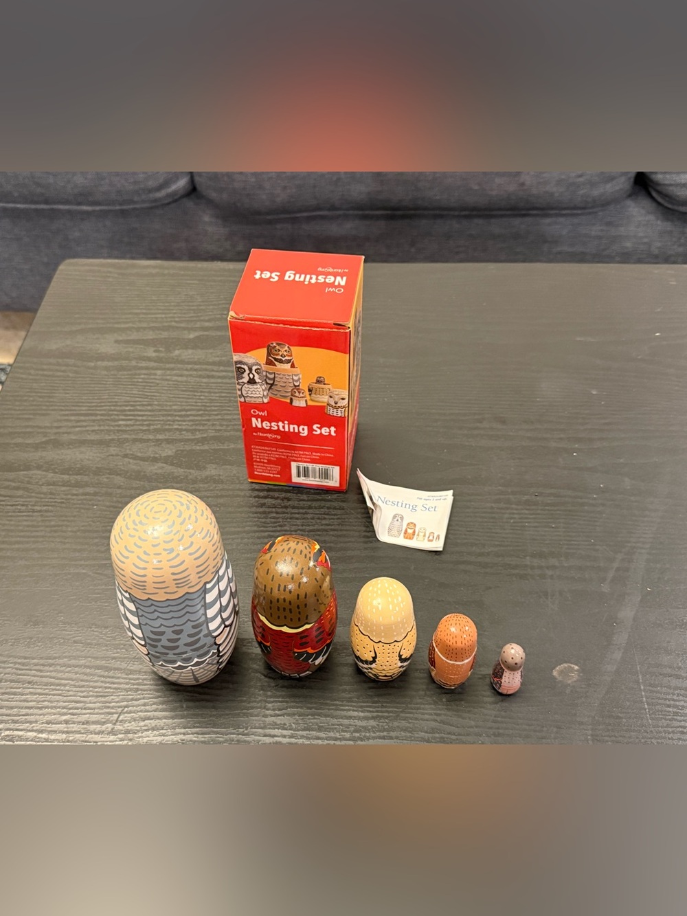 Owl Wooden Nesting Dolls Set, 5-Piece Bird Figurines with Box